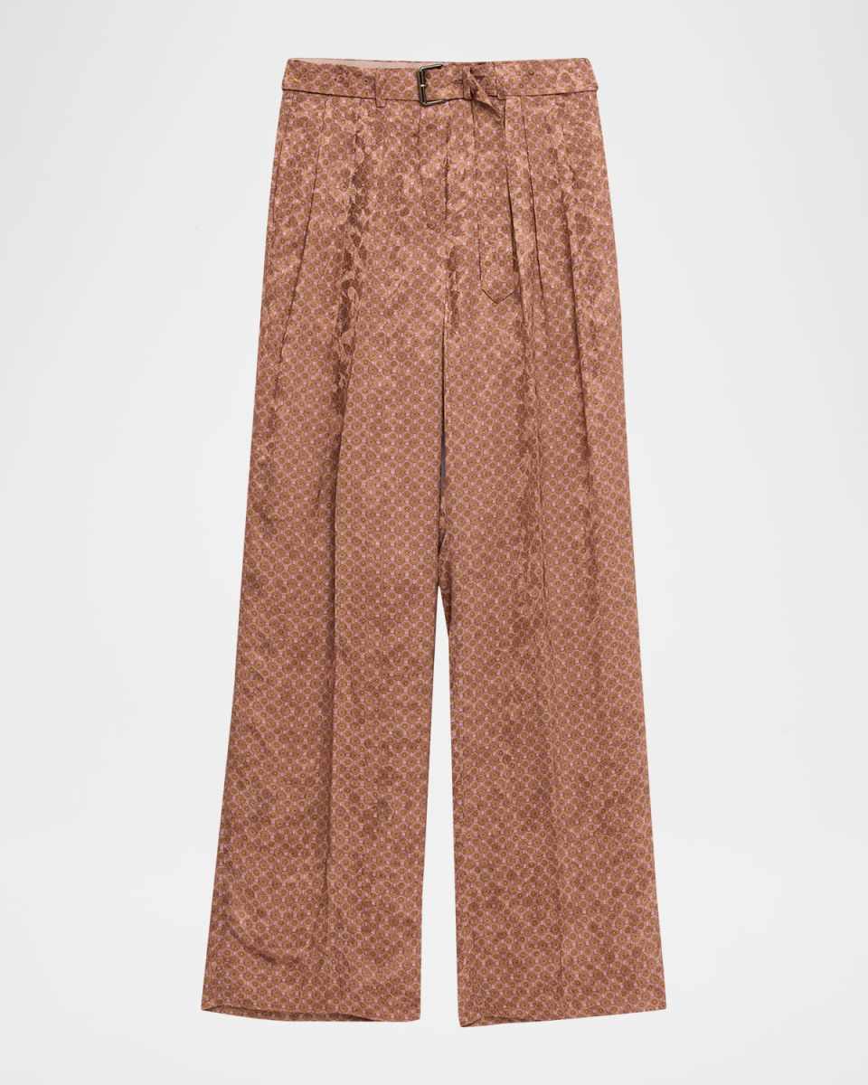 Peaches Belted Satin Wide-Leg Pants